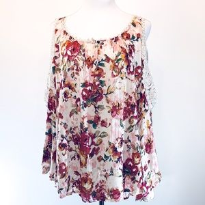 {Soft Surroundings} Cold Shoulder Floral Blouse Sz